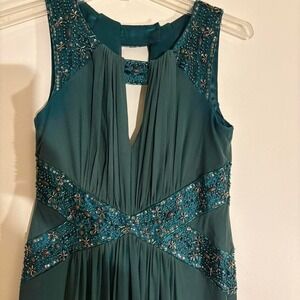 Sequined Emerald Green Maxi Chiffon Dress-Size 0